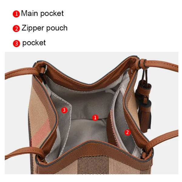 Aidrani   New plaid design women's small handbag, made of canvas and cowhide materials, caramel color - Image 2