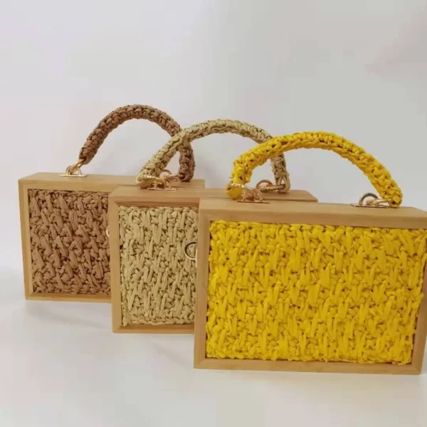 2023 Summer Beach Bamboo Tassel Straw Woven Bag Cross-body Single Shoulder Beach Handag Rattan Rope Square Chain Strap Box - Image 2