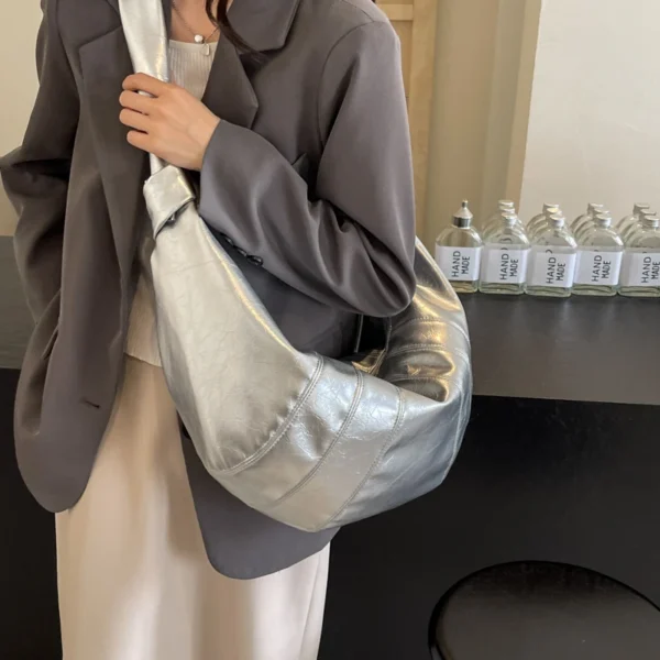 MOODS Crescent Shoulder Bags For Women 2024 Winter New Crossbody Bag Soft PU Leather Large Capacity Shopper Tote Hobo Bag Female - Image 4