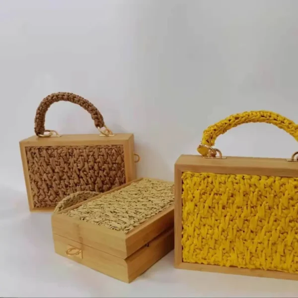 2023 Summer Beach Bamboo Tassel Straw Woven Bag Cross-body Single Shoulder Beach Handag Rattan Rope Square Chain Strap Box - Image 4