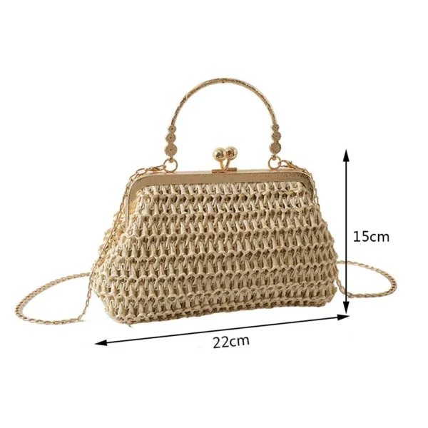 Summer Designer Beach  Handbag Hobo Chain Crossbody Bag 2023 Fashion Women Straw Woven Bags Stone Chain Small Bucket Bag - Image 2