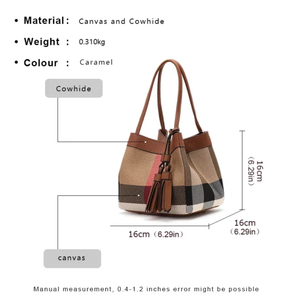 Aidrani   New plaid design women's small handbag, made of canvas and cowhide materials, caramel color - Image 5