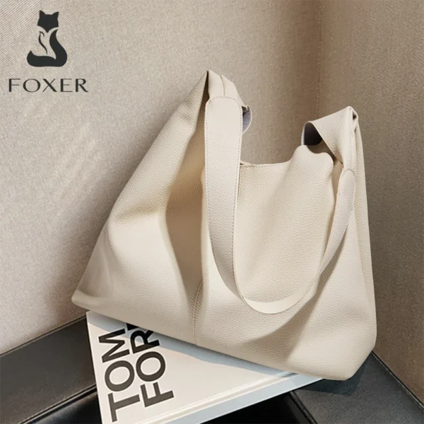 FOXER Women‘s Shoulder Bag Fashion Tote Lady Classic Split Leather+Microfiber Handbag Set Large Casual Hobo Purse Summer Gift - Image 6
