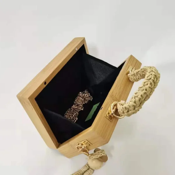 2023 Summer Beach Bamboo Tassel Straw Woven Bag Cross-body Single Shoulder Beach Handag Rattan Rope Square Chain Strap Box - Image 7