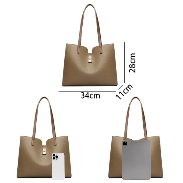 Solid Color Simple Large Capacity Women's Tote Bags High Quality Soft Leather Female Handbag Luxury Trendy Women Shoulder Bag - Image 8