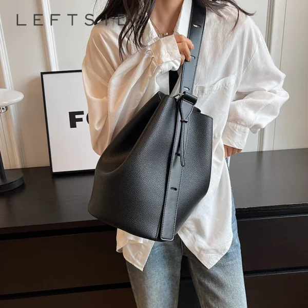 LEFTSIDE Retro Small Solid Color Leather Shoulder Bags For Women 2025 Designer Korean Fashion Female Handbags Underarm Bag - Image 8