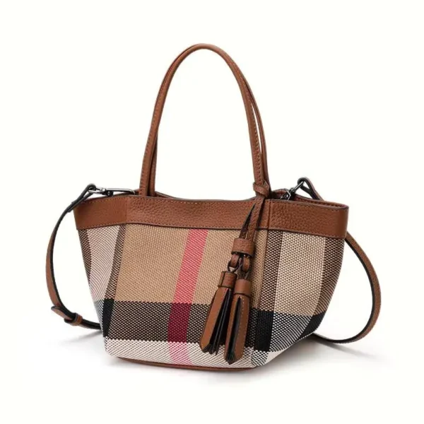Aidrani   New plaid design women's small handbag, made of canvas and cowhide materials, caramel color - Image 6