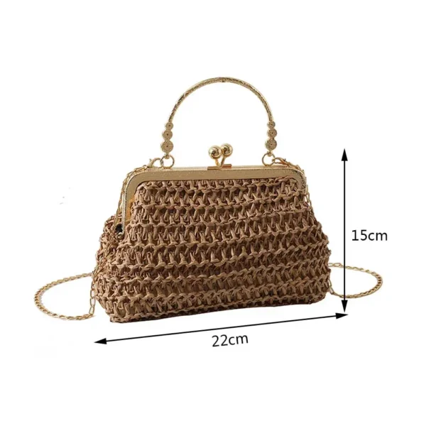 Summer Designer Beach  Handbag Hobo Chain Crossbody Bag 2023 Fashion Women Straw Woven Bags Stone Chain Small Bucket Bag - Image 6