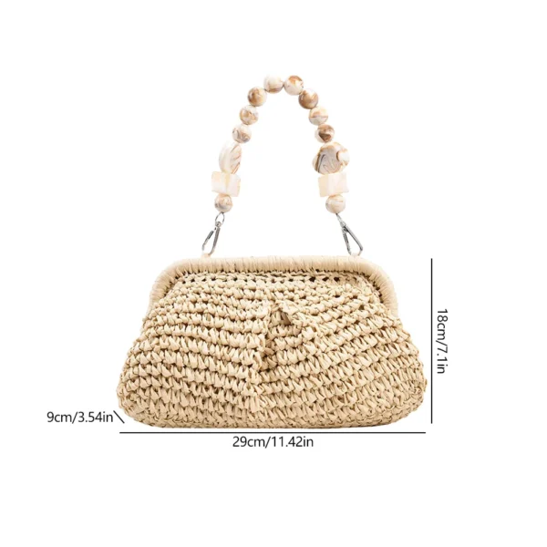 Summer Designer Beach  Handbag Hobo Chain Crossbody Bag 2023 Fashion Women Straw Woven Bags Stone Chain Small Bucket Bag - Image 7