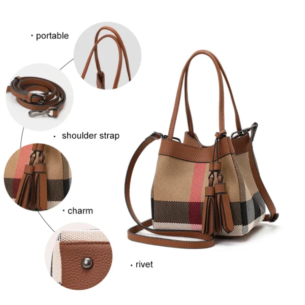 Aidrani   New plaid design women's small handbag, made of canvas and cowhide materials, caramel color - Image 7