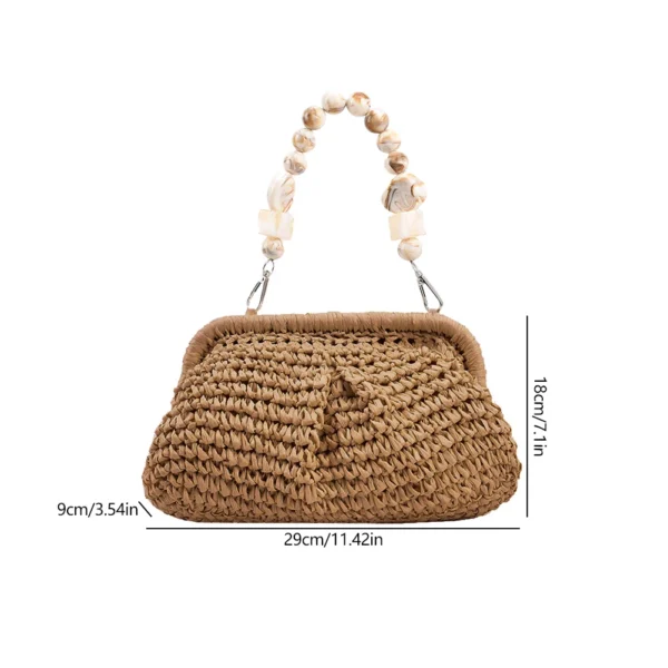 Summer Designer Beach  Handbag Hobo Chain Crossbody Bag 2023 Fashion Women Straw Woven Bags Stone Chain Small Bucket Bag - Image 8