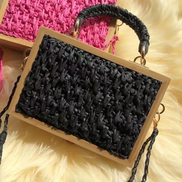 2023 Summer Beach Bamboo Tassel Straw Woven Bag Cross-body Single Shoulder Beach Handag Rattan Rope Square Chain Strap Box - Image 11