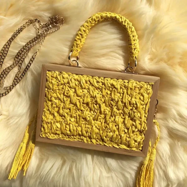 2023 Summer Beach Bamboo Tassel Straw Woven Bag Cross-body Single Shoulder Beach Handag Rattan Rope Square Chain Strap Box - Image 12