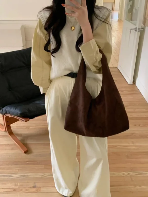vintage faux suede hobos women shoulder bags large capacity tote bag retro trend autumn big shopper purses handbags 2024 - Image 9
