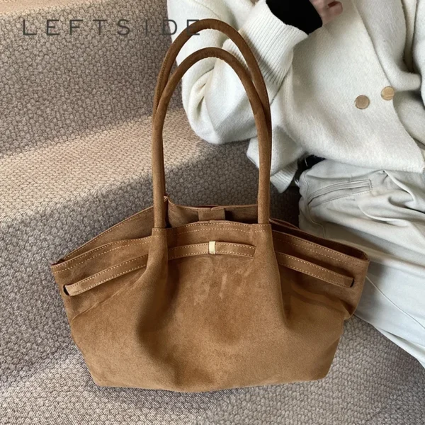 LEFTSIDE Large Nubuck Leather Tote Bags Lady Shoulder Bag for Women 2024 Winter New Korean Fashion Y2K Retro Handbags and Purses - Image 10