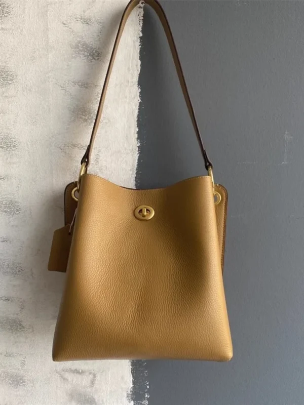 New Cowhide Genuine Leather Handbag Fashion Office Ladies Elegant Single Shoulder Crossbody Bag Women Large Capacity Bucket Bags - Image 9
