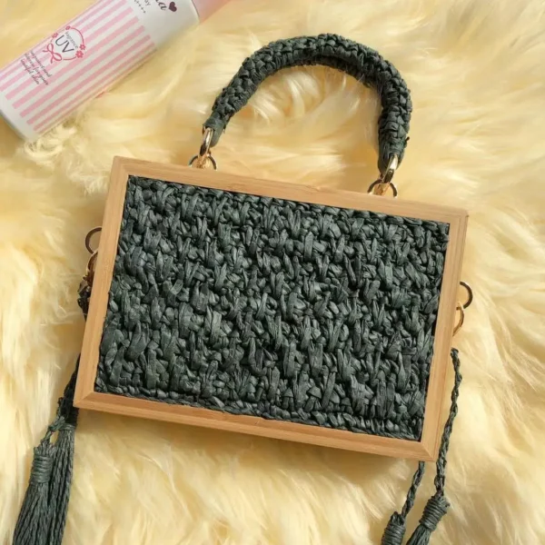 2023 Summer Beach Bamboo Tassel Straw Woven Bag Cross-body Single Shoulder Beach Handag Rattan Rope Square Chain Strap Box - Image 13